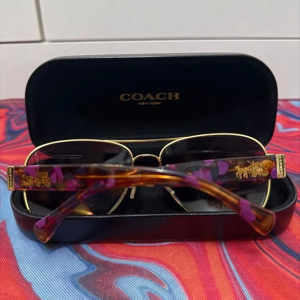 Coach Gold Aviator Sunglasses HC7059 Vintage Luxury w/ Coach Case